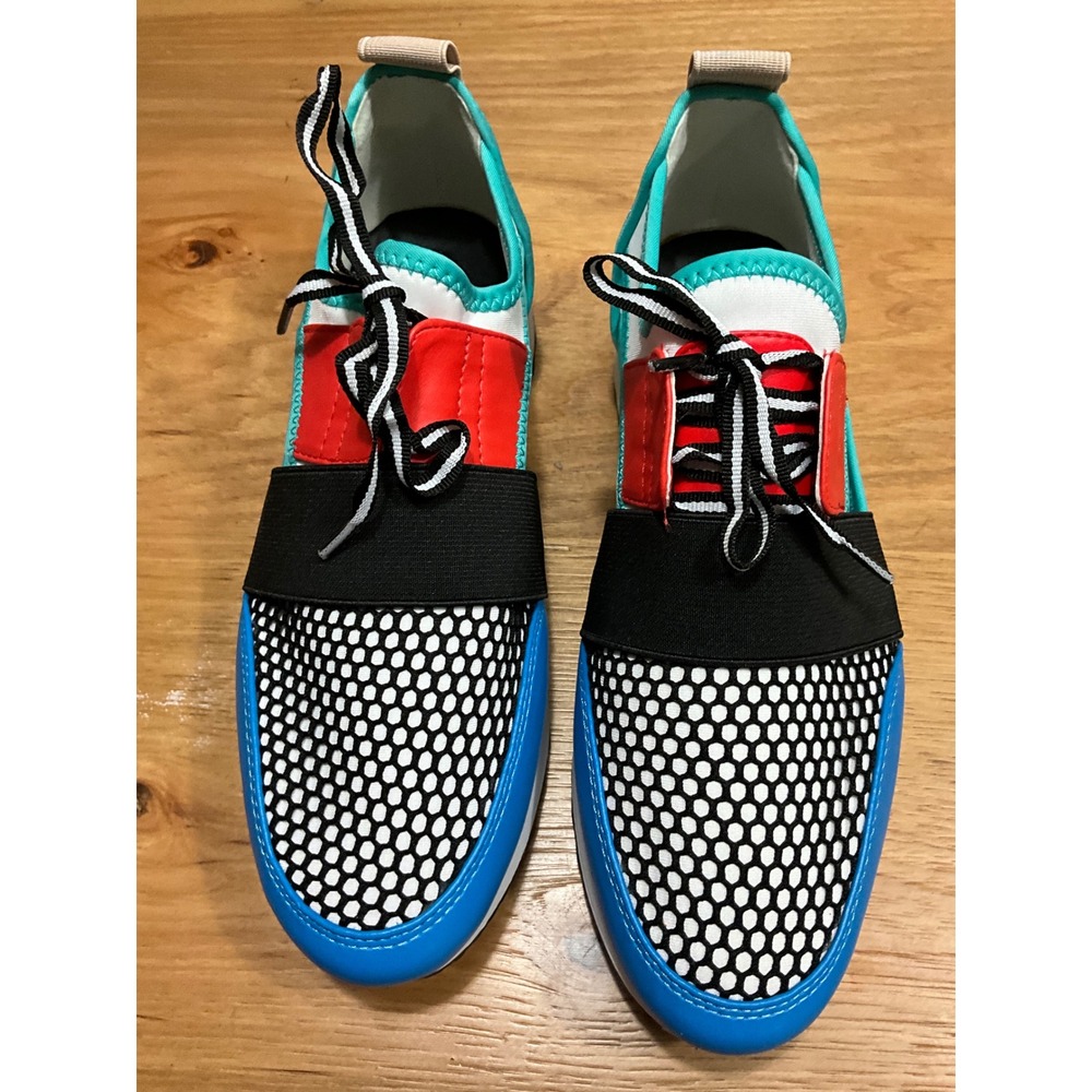 Steve Madden Womens Colorblock Mesh Sneakers Blue Red Yellow Elastic Strap Shoes